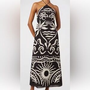 Commense Black and White Halter Tie Backless Dress